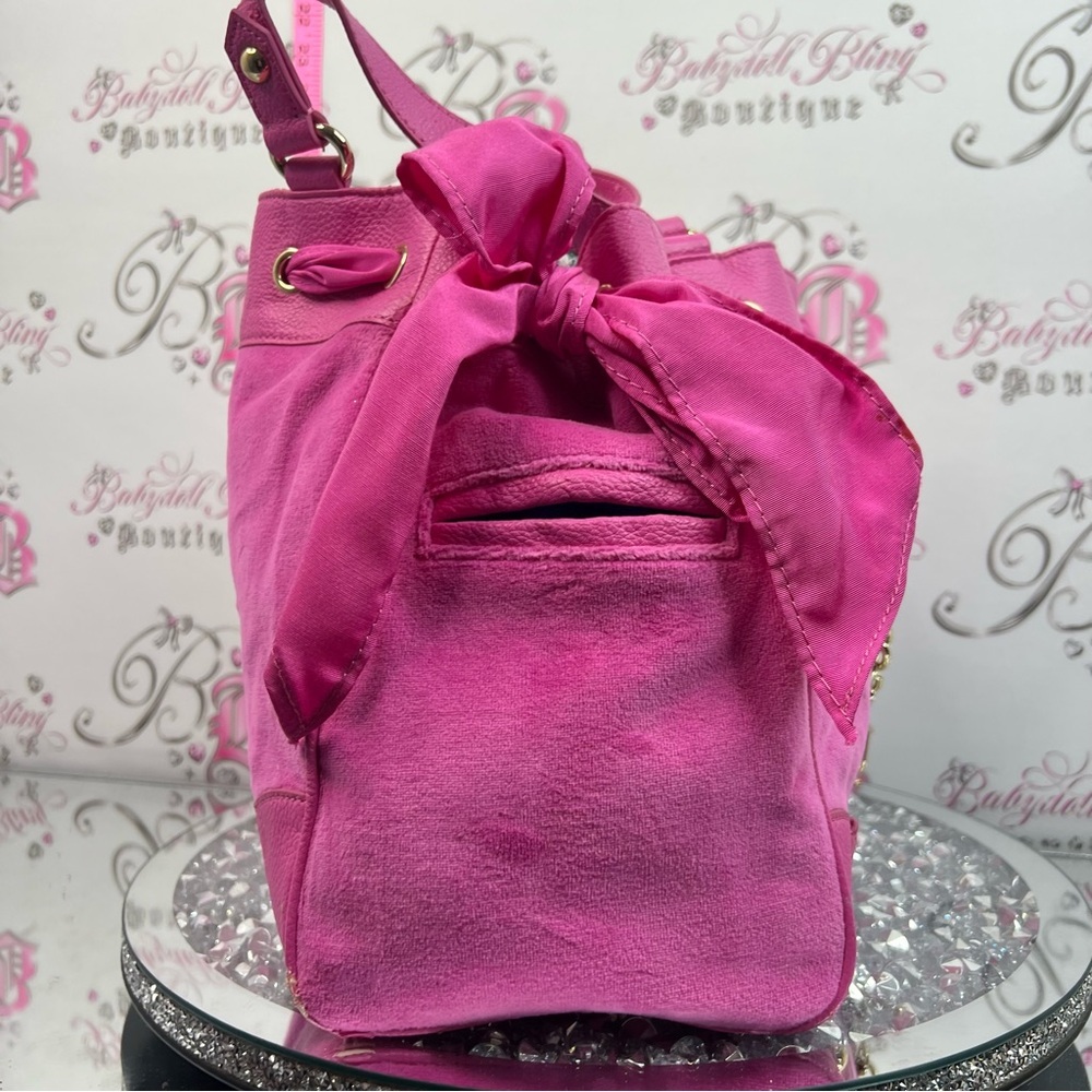 JUICY Couture bag daydreamer brand new chain Pink Suede Drawstring bag purse - Picture 7 of 12